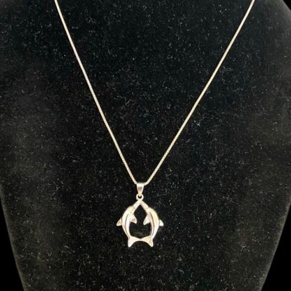 PR# Sterling 925 Silver “Dolphins at Play” Necklace - Picture 5 of 9